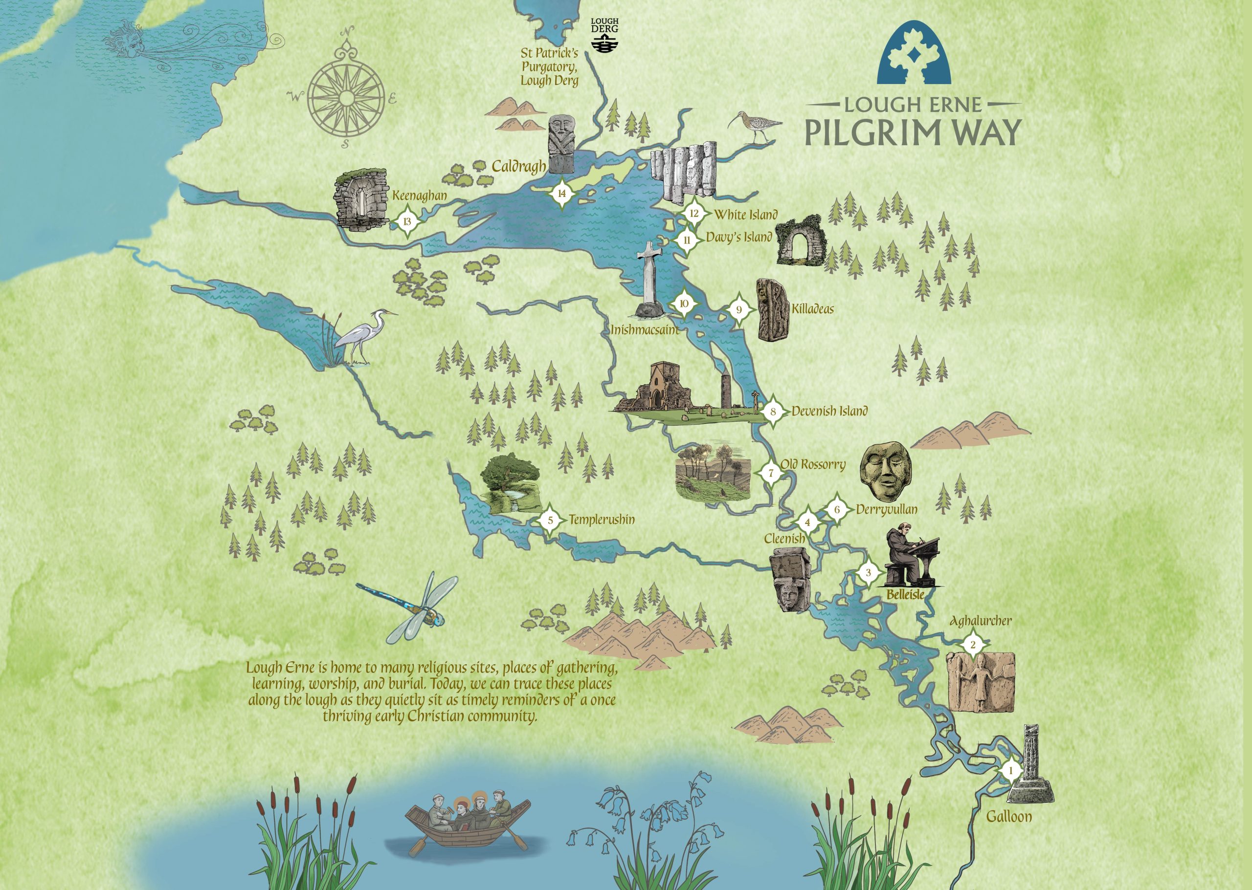 Map showing Lough Erne and religious sites